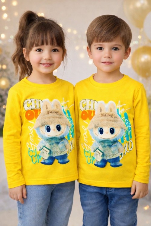 ÇOK YAZILI LABUBU UZUN KOL TEK SWEET  Kırmızı