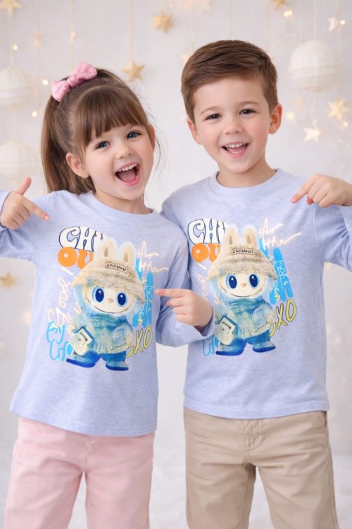 ÇOK YAZILI LABUBU UZUN KOL TEK SWEET  Beyaz