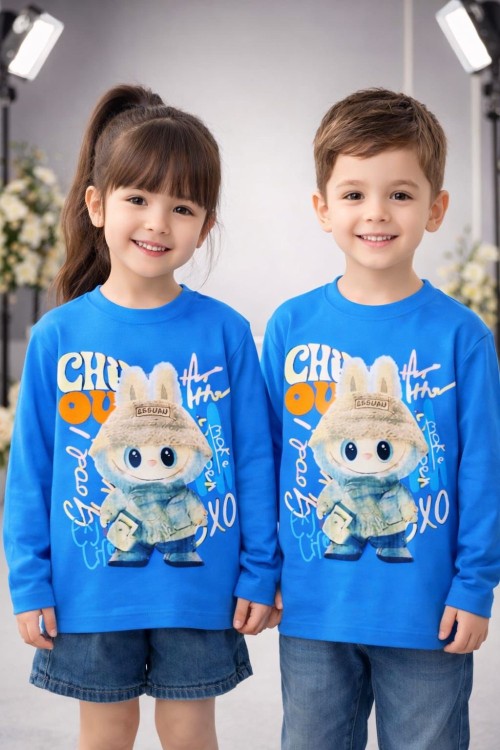 ÇOK YAZILI LABUBU UZUN KOL TEK SWEET  Mavi