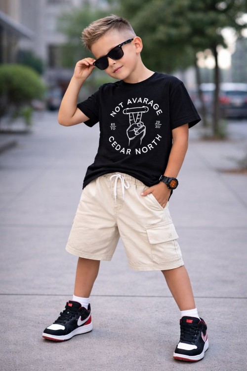 NOT AVARAGE YAZAN ŞORTLU TAKIM  Siyah