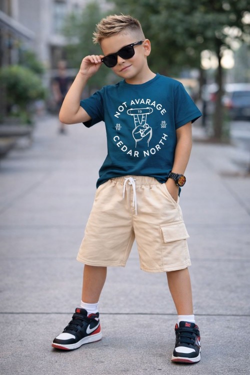 NOT AVARAGE YAZAN ŞORTLU TAKIM  Mavi