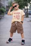 GARSON BOY HOLİDAY MOTOR BASKILI ŞORTU TAKIM  Kahverengi