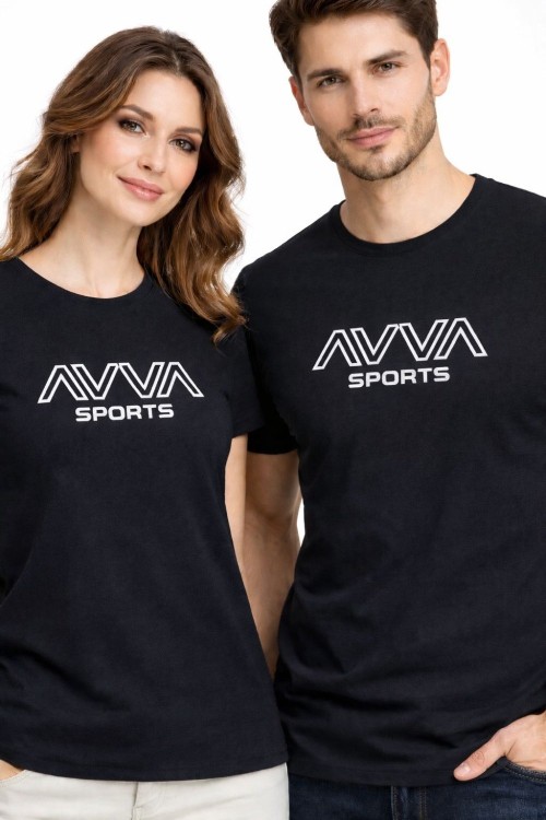 KAMPANYALI UNİSEX AVVA SPORTS BEYAZ YAZILI TİŞÖRT  Siyah