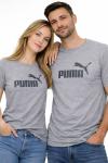 KAMPANYALI UNİSEX SİYAH YAZILI BÜYÜK PUMA KEDİLİ TİŞÖRT Gri