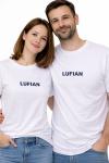 KAMPANYALI UNİSEX LUFIAN SİYAH YAZILI TİŞÖRT  Beyaz