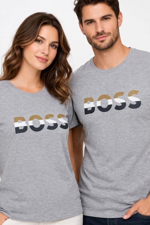 KAMPANYALI BOSS YAZILI TEK TŞÖRT  Gri
