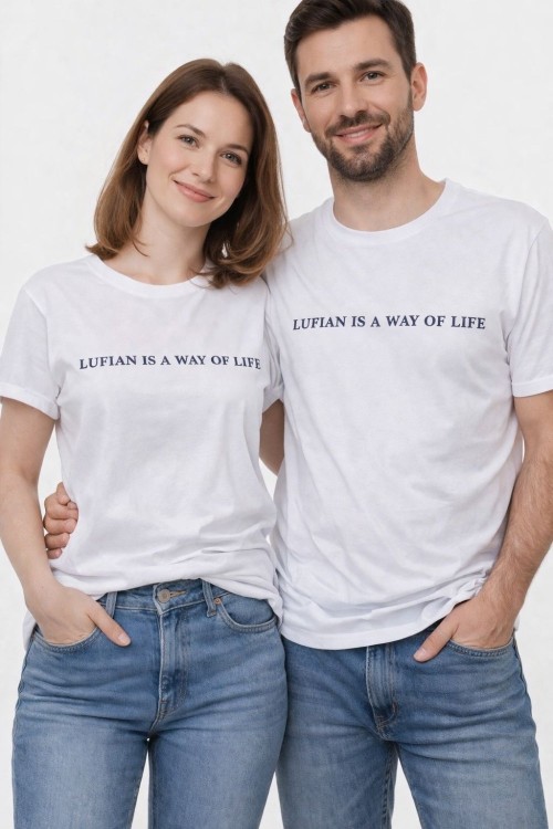 KAMPANYALI UNİSEX LUFIAN IS A WAY SİYAH YAZILI TİŞÖRT  Beyaz