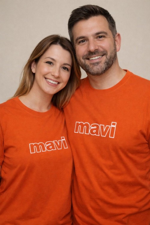 KAMPANYALI UNİSEX MAVİ KÜÇÜK BEYAZ YAZILI  Turuncu