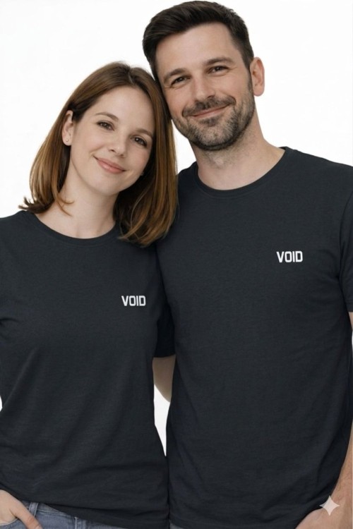 KAMPANYALI UNİSEX VOID BEYAZ YAZILI TİŞÖRT  Koyu Gri