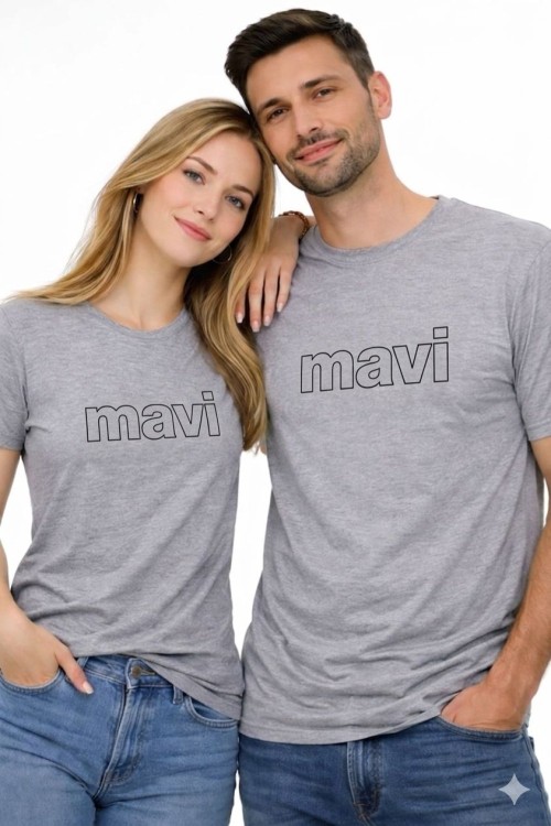 KAMPANYALI UNİSEX İÇİ BOŞ SİYAH YAZILI  MAVİ YAZAN TİŞÖRT  Gri