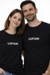 KAMPANYALI UNİSEX LUFIAN BEYAZ YAZILI TİŞÖRT  Siyah