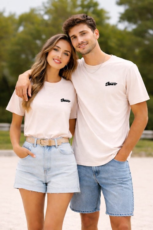 KAMPANYALI UNİSEX SİYAH YAZILI SWD  TİŞÖRT  Somon