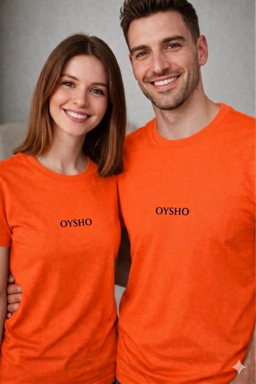 KAMPANYALI UNİSEX BEYAZ YAZILI OYSHO TİŞÖRT  Turuncu