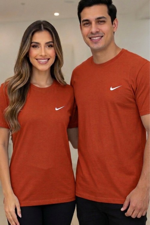 KAMPANYALI UNİSEX KENARDA BEYAZ YAZILI NİKE TİŞÖRT  Kiremit