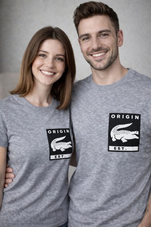 KAMPANYALI UNİSEX ORIGIN TİMSAHLI TİŞÖRT  Gri