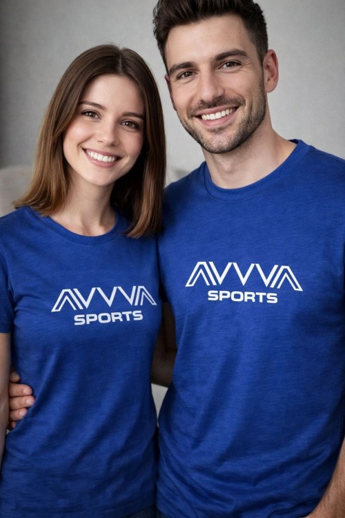 KAMPANYALI UNİSEX AVVA SPORTS BEYAZ YAZILI TİŞÖRT  Mavi