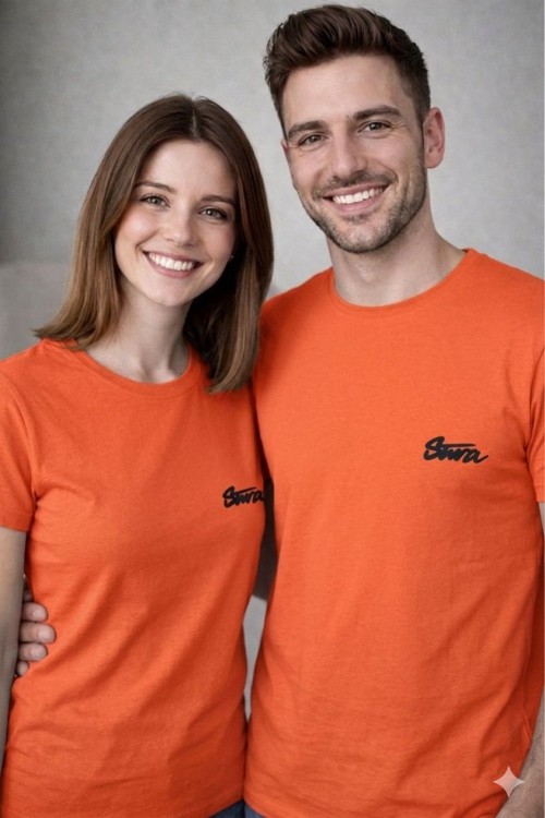 KAMPANYALI UNİSEX SİYAH YAZILI SWD  TİŞÖRT  Turuncu