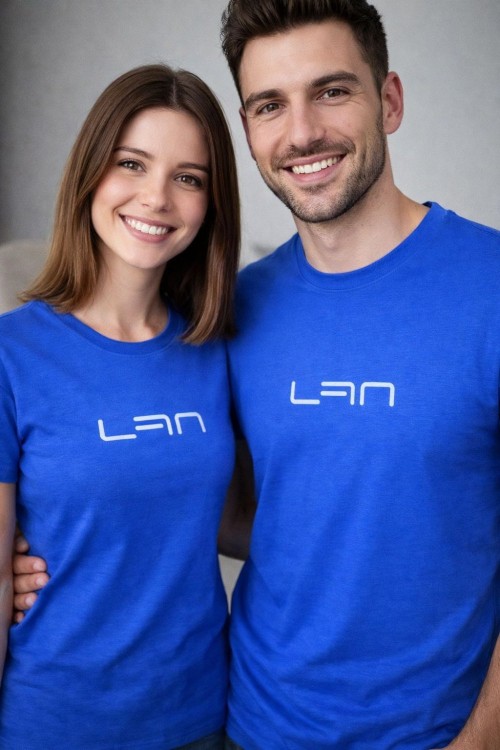 KAMPANYALI UNİSEX LAN YAZAN BEYAZ YAZILI TİŞÖRT Mavi