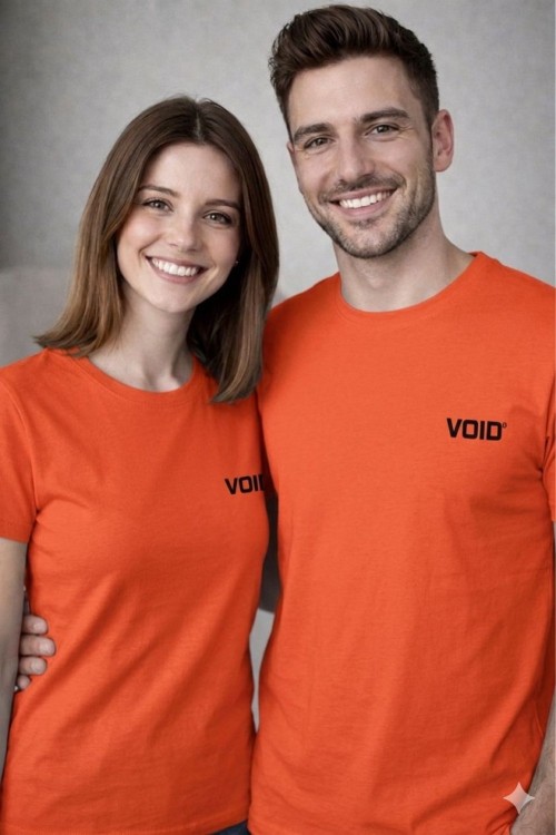 KAMPANYALI UNİSEX VOID SİYAH  YAZILI TİŞÖRT Turuncu