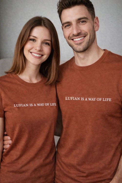 KAMPANYALI UNİSEX LUFIAN IS A WAY BEYAZ YAZILI TİŞÖRT Kahverengi