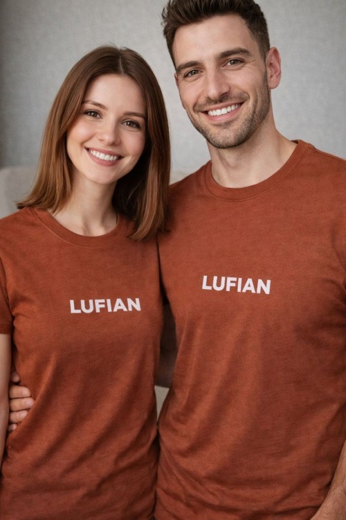 KAMPANYALI UNİSEX LUFIAN BEYAZ YAZILI TİŞÖRT  Kahverengi