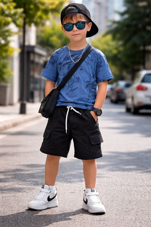 PALMİYE ASLANLI ŞORTLU TAKIM  Mavi