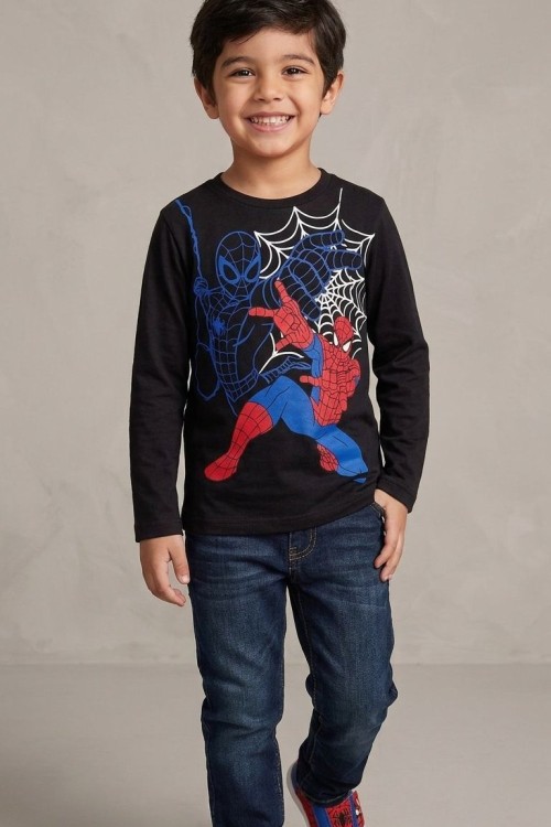 AĞ ATAN ÖRÜMCEK ADAM UZUN KOL TEK SWEET  Siyah