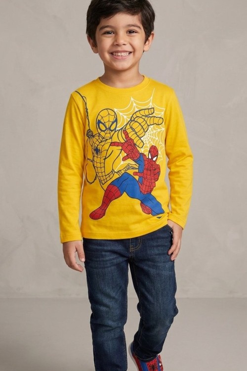 AĞ ATAN ÖRÜMCEK ADAM UZUN KOL TEK SWEET  Sarı