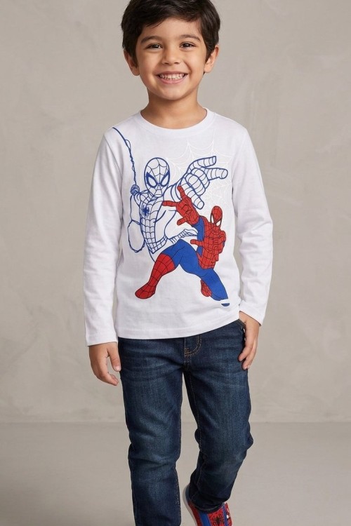 AĞ ATAN ÖRÜMCEK ADAM UZUN KOL TEK SWEET  Beyaz