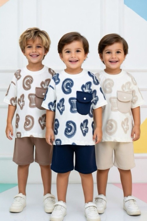 C K I TİŞÖRTÜ CEPLİ ŞORTLU TAKIM  Bej