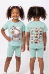 SIRT BASKILI YEAH RABBİT OVERSİZE KISA TAYTLI TAKIM  Yeşil