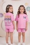 SIRT BASKILI 3 KUROMİ OVERSİZE ŞORTLU TAKIM  Pembe