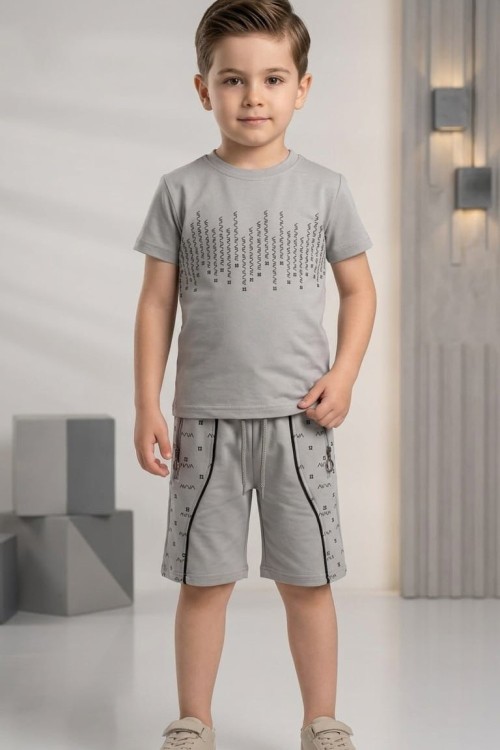 AVVA ÇOK YAZILI CEP FERMUARLI ŞORTLU TAKIM  Gri