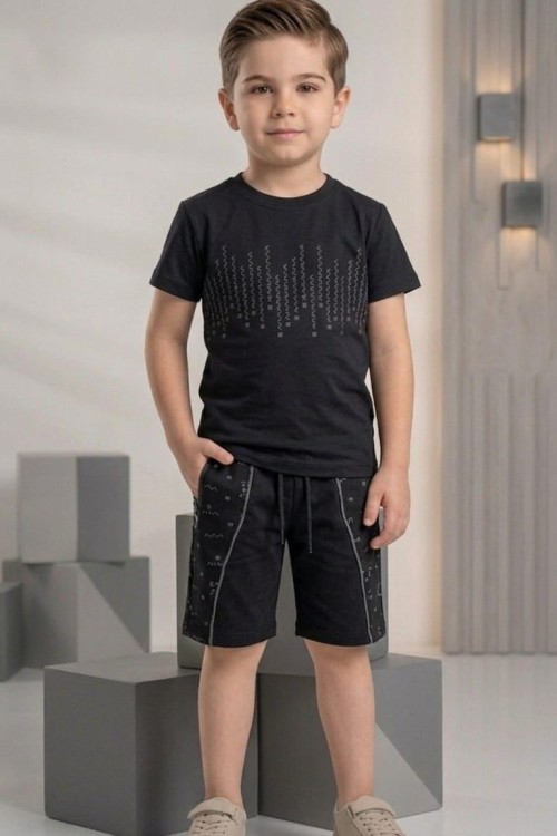 AVVA ÇOK YAZILI CEP FERMUARLI ŞORTLU TAKIM  Siyah