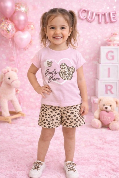 BUDGE BEAR YAZILI LEOPAR ŞORTLU TAKIM  Lila