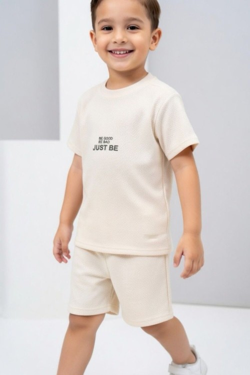 GARSON BOY JUST BE YAZILI ŞORTLU TAKIM  Bej