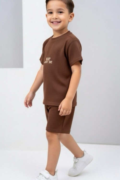 GARSON BOY JUST BE YAZILI ŞORTLU TAKIM  Kahverengi
