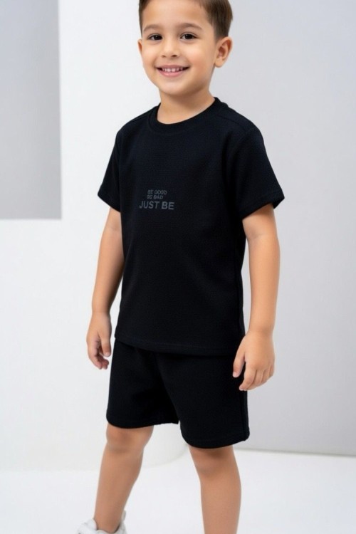 GARSON BOY JUST BE YAZILI ŞORTLU TAKIM  Siyah