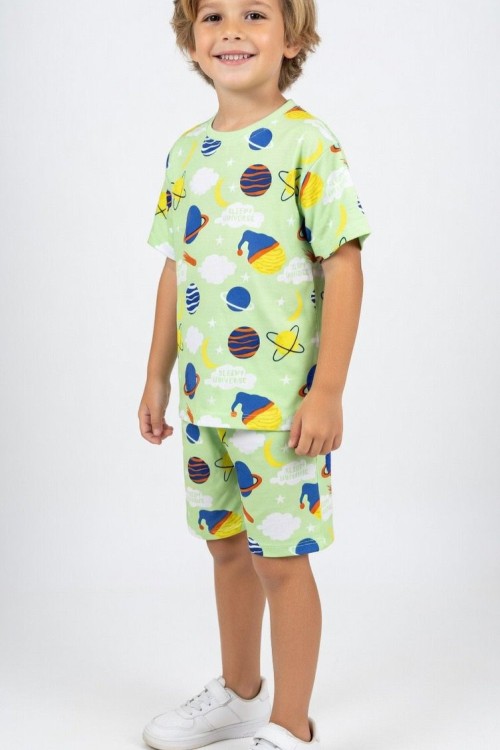 GÜNLÜK GEZEGEN DESENLİ ŞORTLU TAKIM  Yeşil