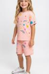 GÜNLÜK GÖKKUŞAĞI DESENLİ ŞORTLU TAKIM  Pembe