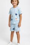 GÜNLÜK YILDIZ DESENLİ ŞORTLU TAKIM  Mavi
