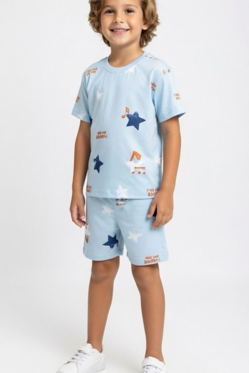 GÜNLÜK YILDIZ DESENLİ ŞORTLU TAKIM  Mavi