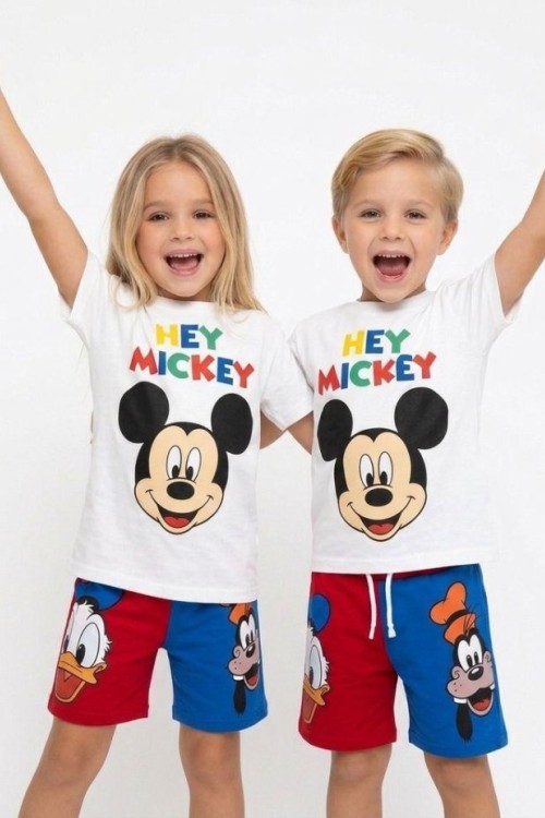 HEY MICKEY OVERSİZE ŞORTLU TAKIM  Beyaz