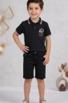LUFİAN YAKALI DÜĞMELİ KOT ŞORTLU TAKIM  Siyah