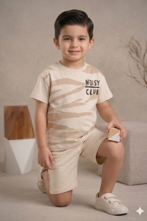 NOISY CLUP DALGALI ŞORTLU TAKIM  Bej