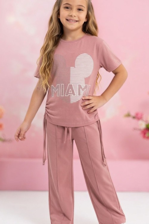 MIAMI MICKEY KAFALI KISAKOLLU ALT UZUN EŞOFMAN TAKIMI  Pembe