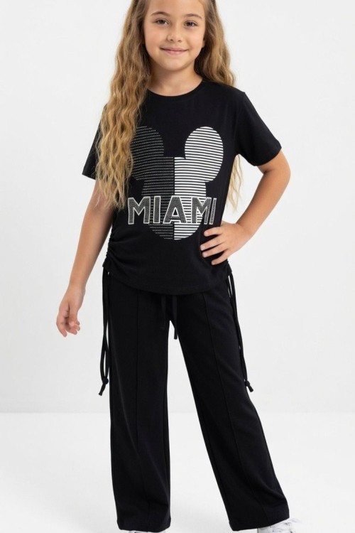 MIAMI MICKEY KAFALI KISAKOLLU ALT UZUN EŞOFMAN TAKIMI  Siyah