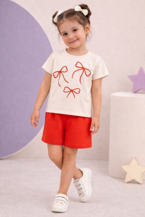 ÜST 3 FİYONKLU ŞORTLU TAKIM   Nar Çiçeği