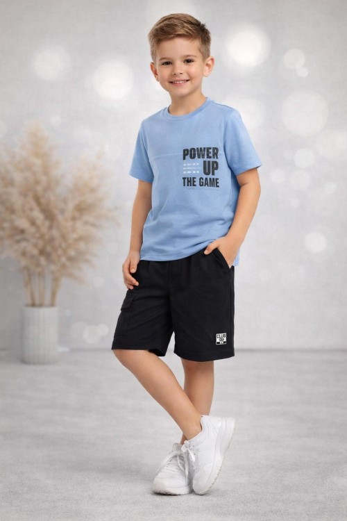 POWEP UP CEPLİ ETİKETLİ ŞORTLU TAKIM  Açık Mavi