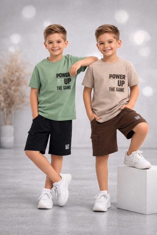 POWEP UP CEPLİ ETİKETLİ ŞORTLU TAKIM  Yeşil